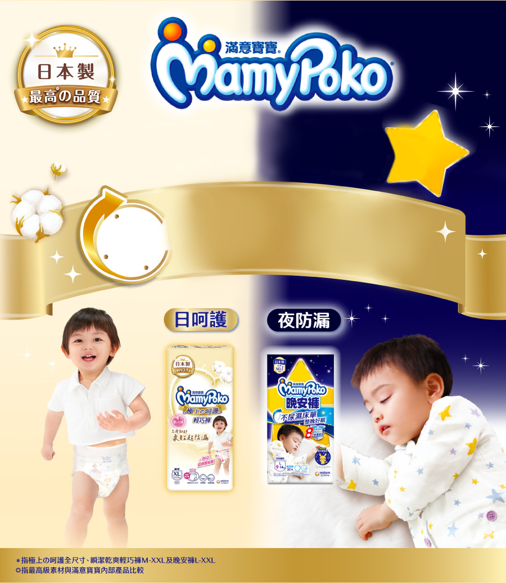 白天輕巧褲，晚上晚安褲，寶寶24H 防漏超安心